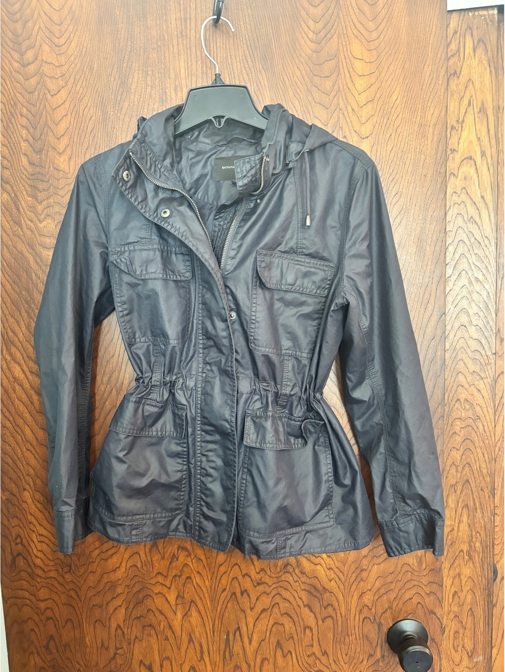 Banana Republic Petite Medium Navy Utility RainJacket with Hood